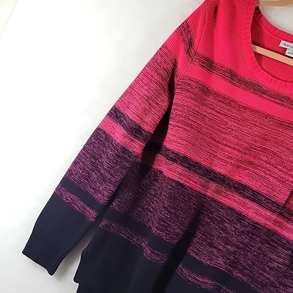 LIZ CLAIBORNE Ombre Hot Pink to Navy Blue Rounded Neckline Long Sleeve Sweater L - Picture 3 of 7